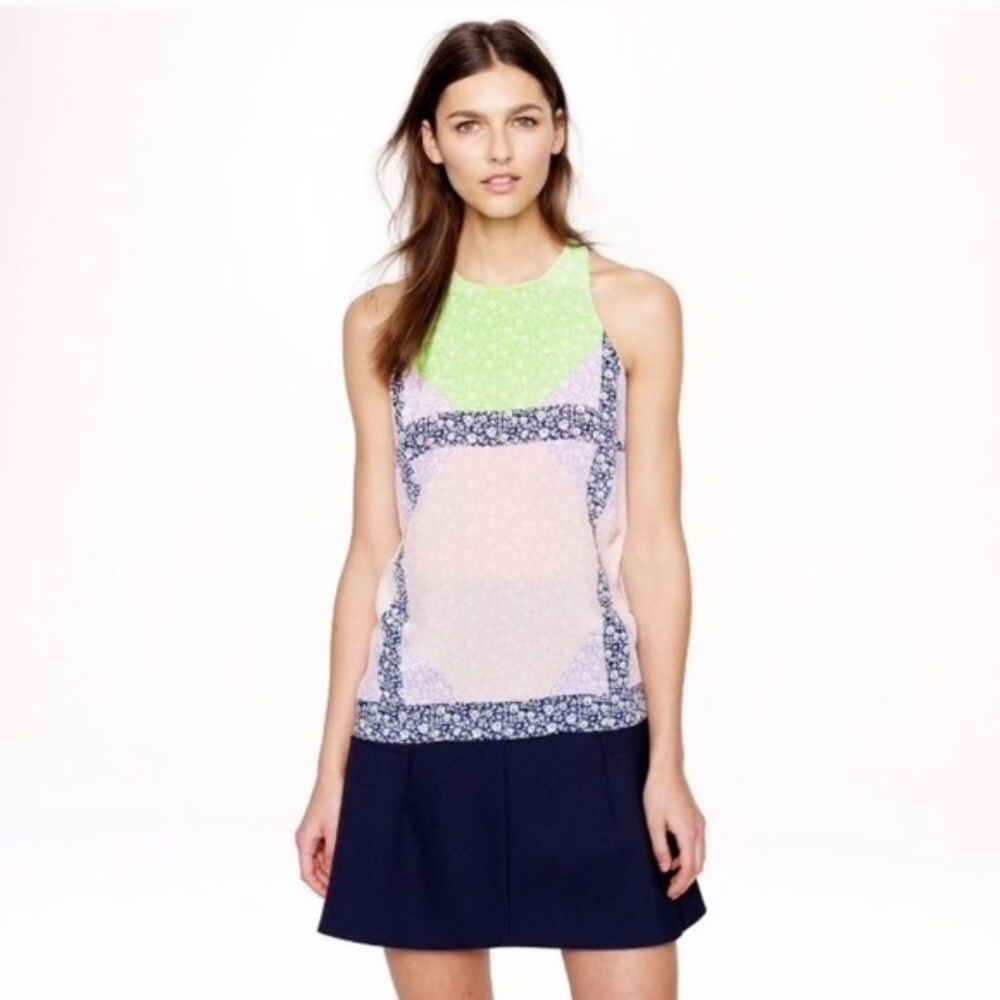 J. Crew | Windowpane Floral 100% Silk Tank Top